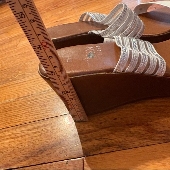 Italian Shoemakers White Beaded Wedge Sandals - Picture 3 of 5